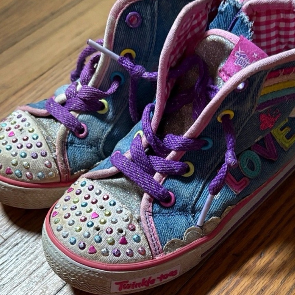Skechers Kids Sneakers - Denim with Purple and Pink Accents